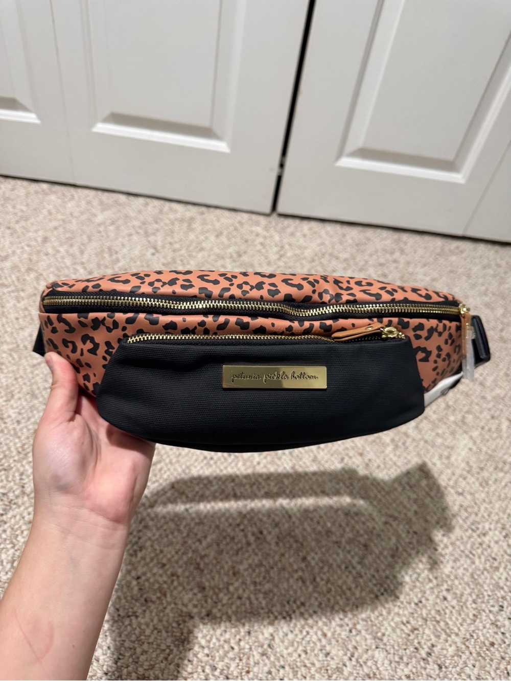 Petunia Pickle Bottom Leopard Print Waist Bag with Black Front Pocket NWT